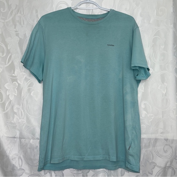 Calvin Klein Teal Aqua Logo Front Crewneck Short Sleeve Casual T-Shirt - Picture 7 of 7